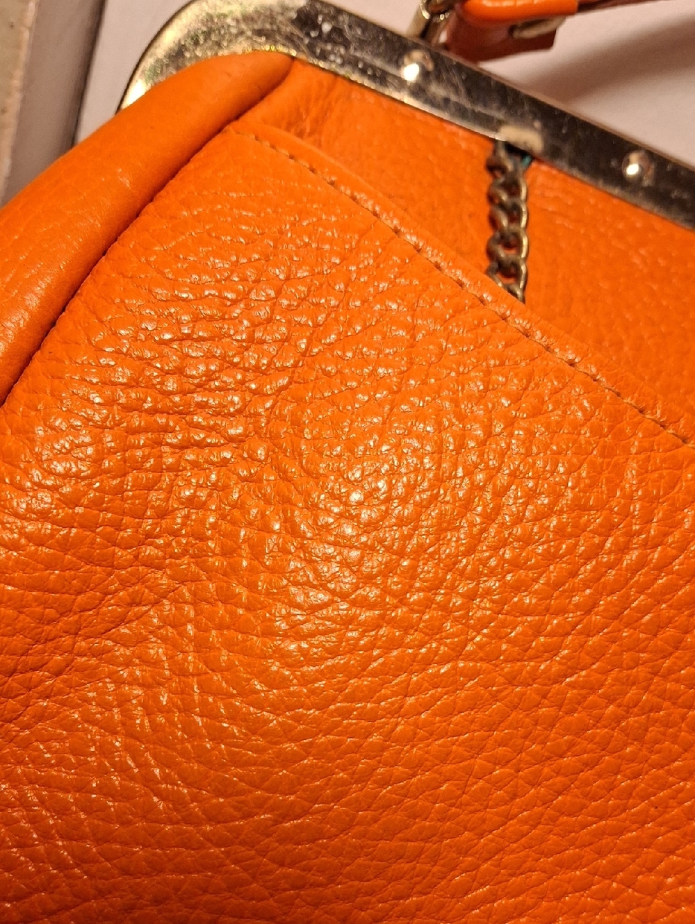 Vintage Orange Leather Top-Handle Frame Bag with Coin Pouch - Picture 7 of 9